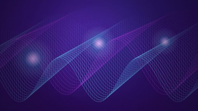 Overlapping sine waves in a glowing wireframe grid