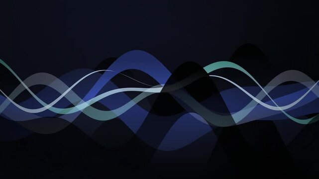 Stylized sound waves in deep navy blue flow horizontally in a rhythmic motion