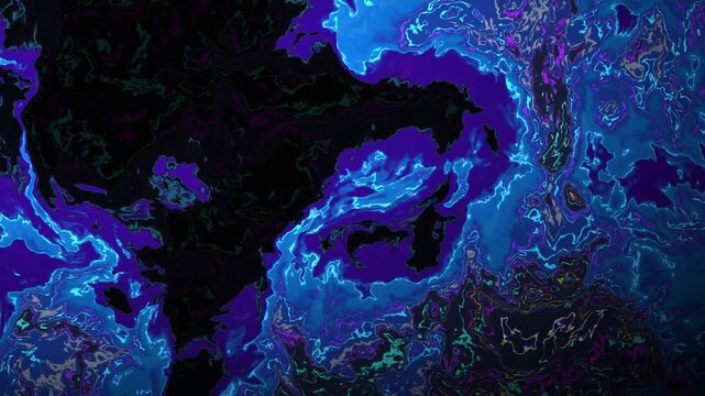 Swirling fluid simulation of marbled blue and purple liquids