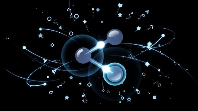 Abstract futuristic molecule network animation with glowing particles on black background