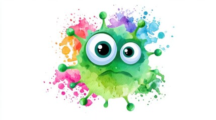Fototapeta premium Germ monster flat design front view healthcare theme water color Triadic Color Scheme. 