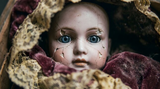 Creepy Doll Eyes Peering Through Tattered Lace Halloween Haunted
