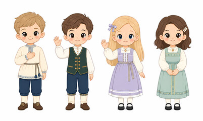 Obraz premium Cute Nordic Traditional Children Cartoon Character Collection