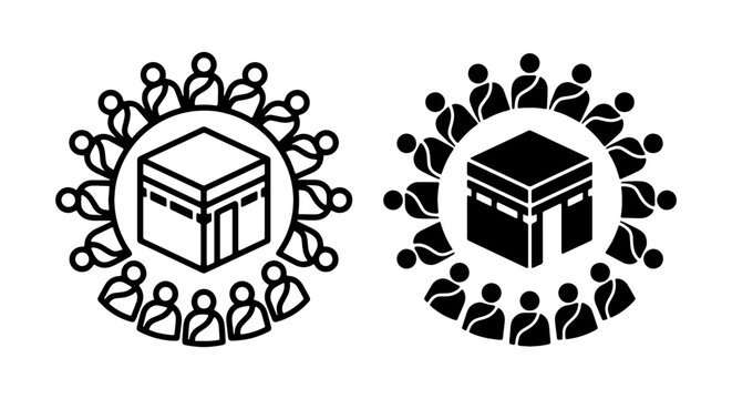 Kaaba Icon Set, Islamic Pilgrimage Symbol, Mecca Travel Clipart, Muslim Worship Graphic