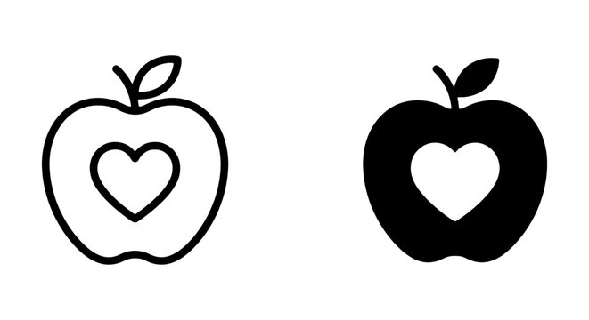 Apple Heart Icons, Healthy Food Symbol, Nutrition Vector Graphics, Organic Fruit Design