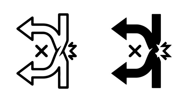 Intersection Collision Icon, Traffic Accident Symbol, Road Hazard Vector Art, Crossroads Danger