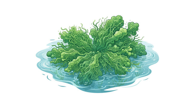 Eutrophication on a Lake Surface Covered by Algae, Illustrating the Impact of Nutrient Overload on Aquatic Ecosystems