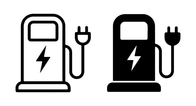 Electric Vehicle Charging Station Icons, EV Charger Symbols, Clean Energy Power Icons, Green Transport Icons