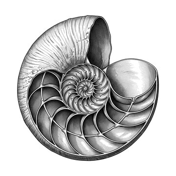 Chambered Nautilus Shell Cross Section Showing Intricate Natural Spiral Structure