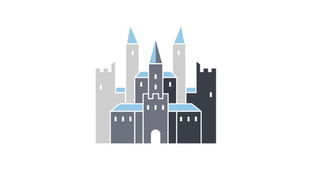 Obraz premium Minimalist Flat Design Medieval Castle Fortress with Multiple Towers and Spires