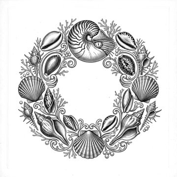 Decorative Marine Wreath Featuring Seashells, Coral, and Nautical Coastal Elements