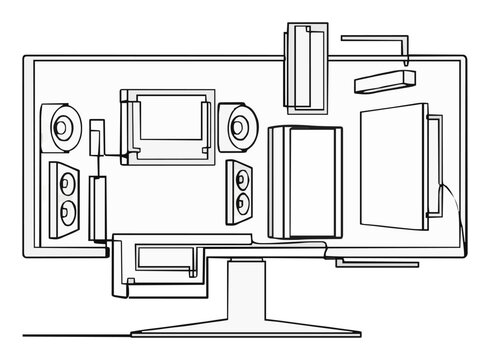 Ultrawide monitor exploded view line art icon. Generative AI