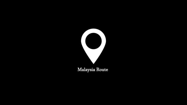 Minimalist malaysia route map pin motion graphic animation with text on black background, looping location marker symbol for travel, tourism, destination, and navigation concept.4k stock Video