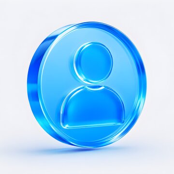 3D user profile icon in a round disc isolated on white background, concept of account, member, and personal identity. Transparent blue liquid glass icon. 3D rendering