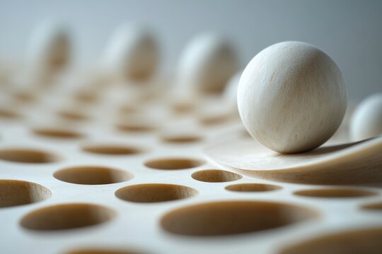 White sphere rolling on porous surface; abstract background