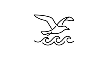 Fototapeta premium Minimalist line art seagull flying over waves