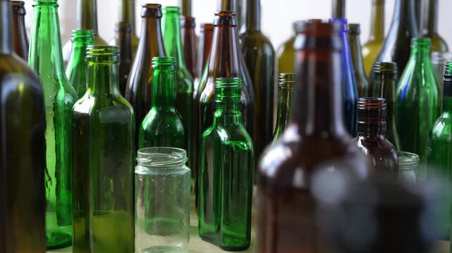 Industrial Glass Bottle Waste Collected for Recycling and Processing at Waste Management Facility