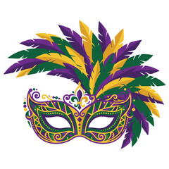 Masquerade mask with colorful feathers for mardi gras carnival celebration carnival feathers accessory © Nisha