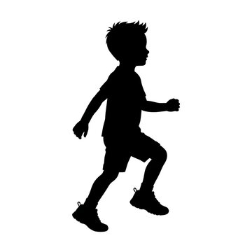 Black Silhouette of a Young Boy Running Happily During an Active Outdoor Playtime Session