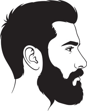 Detailed line art profile of a bearded man with portrait illustration grooming