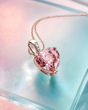 Elegant Heart Shaped Pink Gemstone Pendant on Rose Gold Chain