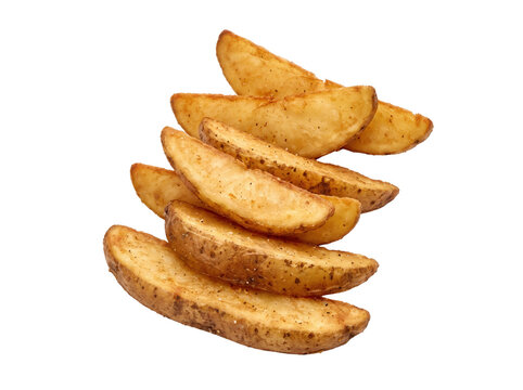 Crispy Fried Potato Wedges with Seasoning and Herbs Isolated on Black Background for Fast Food Restaurant Menu Design and Gastronomy Promotion