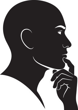 Silhouette of a pensive man touching his chin in profile with silhouette