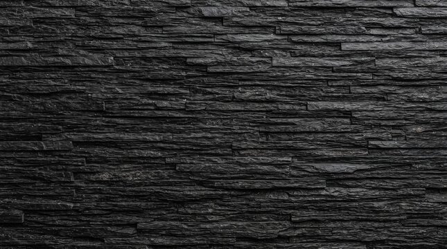 Black slate tile wall texture. Dark stone background with natural rough surface pattern.