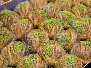 Obraz premium Delicious Baklava Pastry with Pistachio Topping