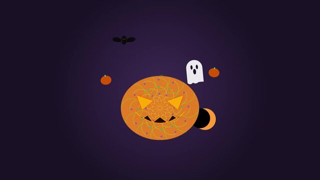 Halloween jack o lantern animation with ghost and bat