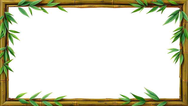Natural bamboo frame mockup 16:9 transparent PNG tropical border for wellness spa art display
