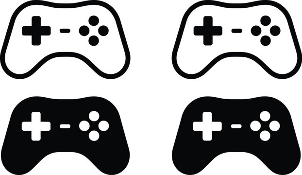 Game controller vector icon collection with gaming joystick, console gamepad, esports controls, interactive entertainment symbols, and digital interface graphics, vector, designs