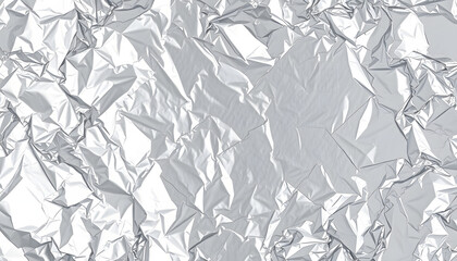 Fototapeta premium Crumpled silver foil as background, top view, enhance. White tone