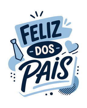 Feliz Dia dos Pais Azul Claro e Azul Marinho com Gravata e Cora&ccedil;&atilde;o em Lettering Vetorial