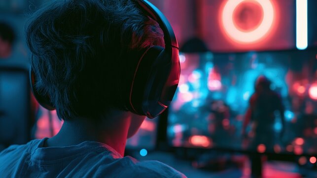 pro gamer man in headphones live streaming while playing online computer game, neon lights, esports,  gaming, monitor, play, young, player, internet, enjoyment, cyber,