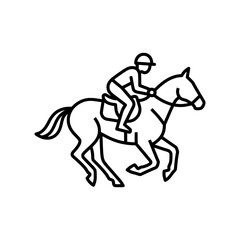 Fototapeta premium Jockey riding galloping horse jumping race outline vector icon