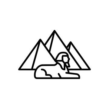 Egyptian pyramids sphinx statue desert landmark outline vector icon
