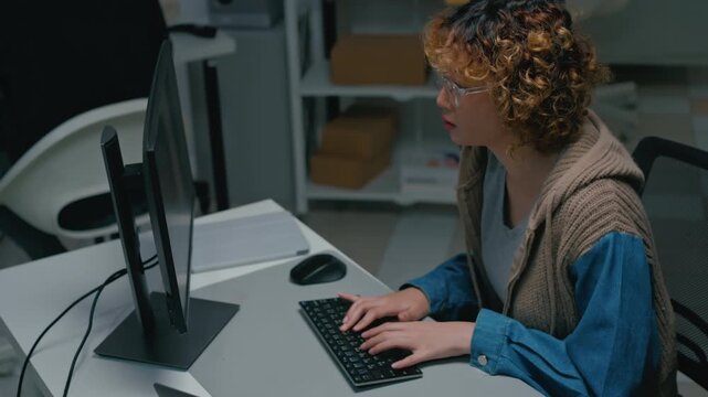 software developer talk strategy plan to executive write prompt AI bot IT app program data analytics in tech startup office.Projected visuals and glowing code on screen.AI chatbot technology concept