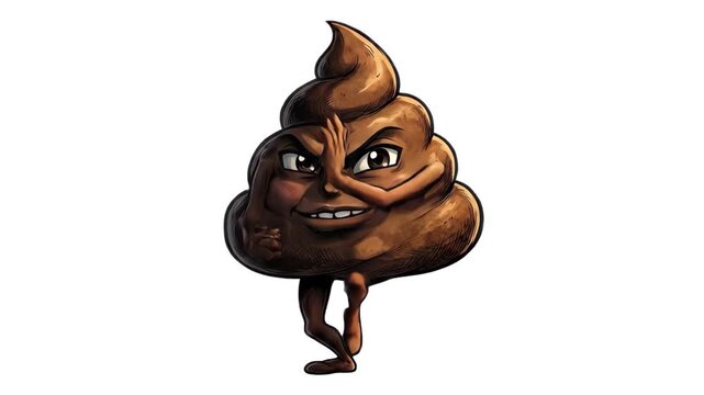 A goofy 3D rendered poop character is dancing in a fun dynamic pose isolated against a clean white background. Ideal for humorous videos, social media memes, and creative graphic design projects.