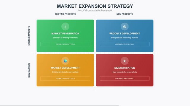 Market Expansion Strategy Matrix - Ansoffs Framework for Business Growth and Development.