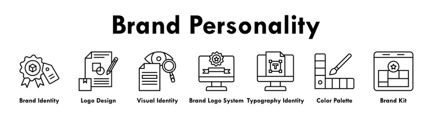 Brand Personality banner web icon illustration concept with icon of brand identity, logo design, visual identity, brand logo system, typography identity, color palette, and brand kit © Zaiva Maysha