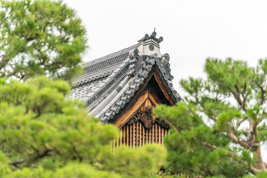 Rooftop of Japanese wooden building, traditional Japanese architecture