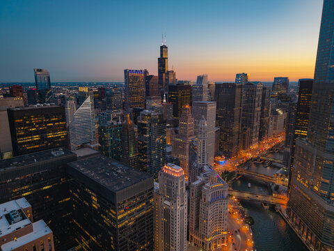 Chicago Skyscrapers at Sunset