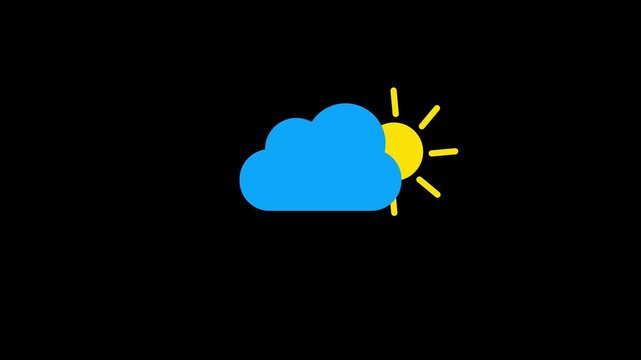 Partly Cloudy Weather Icon Animation with Sun and Cloud, Forecast Symbol, Sunny Cloudy Sky, Climate, Meteorology, Mobile App UI, Modern Flat Motion Graphic