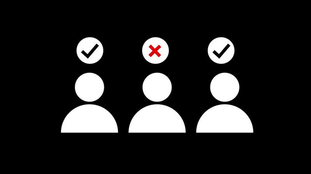 User Selection and Approval Icon Animation, Accepted and Rejected Profile Symbol, Team Verification, Candidate Screening, Human Resources, Recruitment UI Motion Graphic