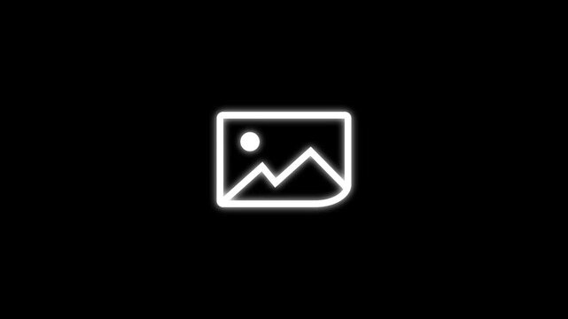 Glowing Image Gallery Icon Animation, Photo Placeholder Symbol, Picture Frame UI Element, Media Gallery, Image Viewer, Neon Interface Motion Graphic