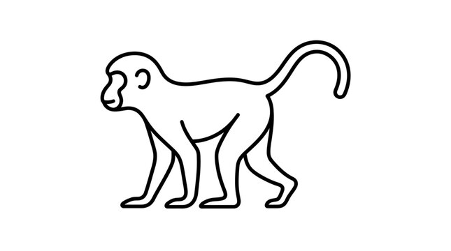Minimalist Line Art of a Walking Monkey