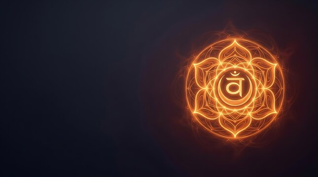 Sacred sacral chakra svadhisthana symbol with glowing orange light