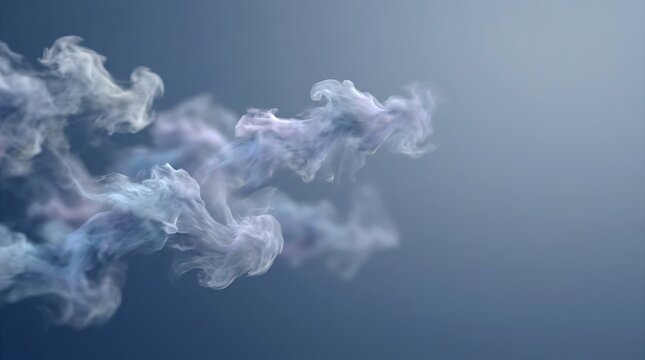 Fluid motion of white smoke clouds on a deep blue background