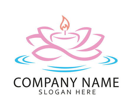Candle lotus and bath logo in vector.
